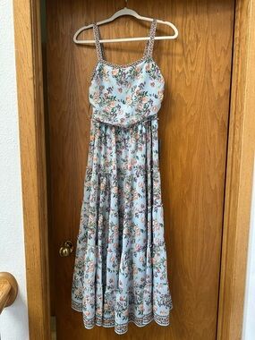Blue Floral Maxi Dress with Spaghetti Straps